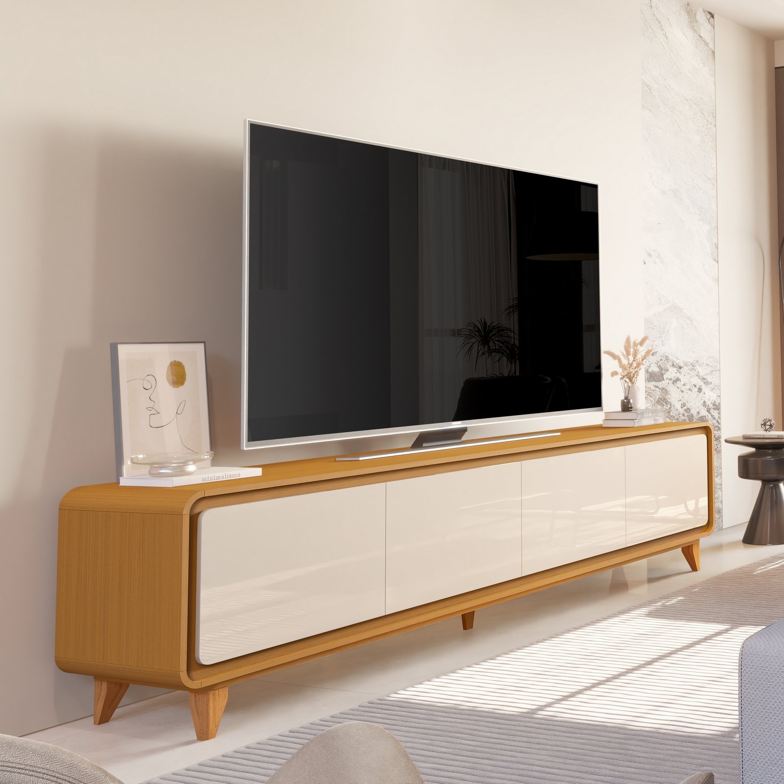 Rack até 75" Liv 2,18 m Cedro/Off White - EDN MÓVEIS