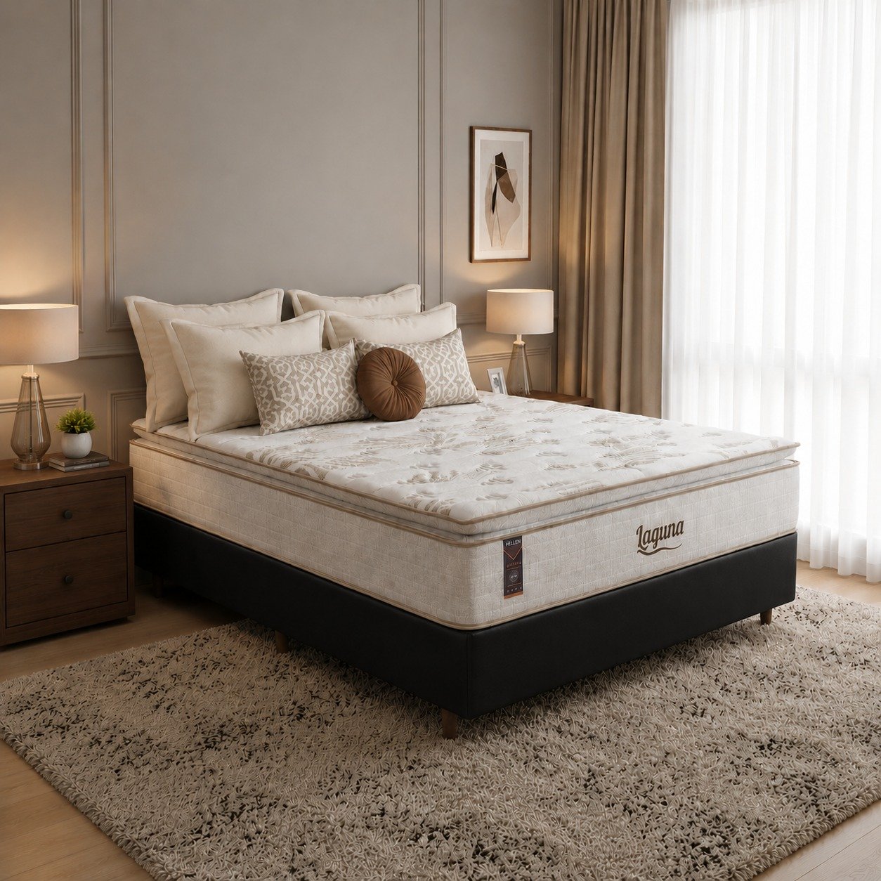 Colchão Casal Laguna Plus 28 cm D26 Molas Ensacadas + Base Simples Corino Preto – KING KONFORT COLCHÕES + BIOSTAR