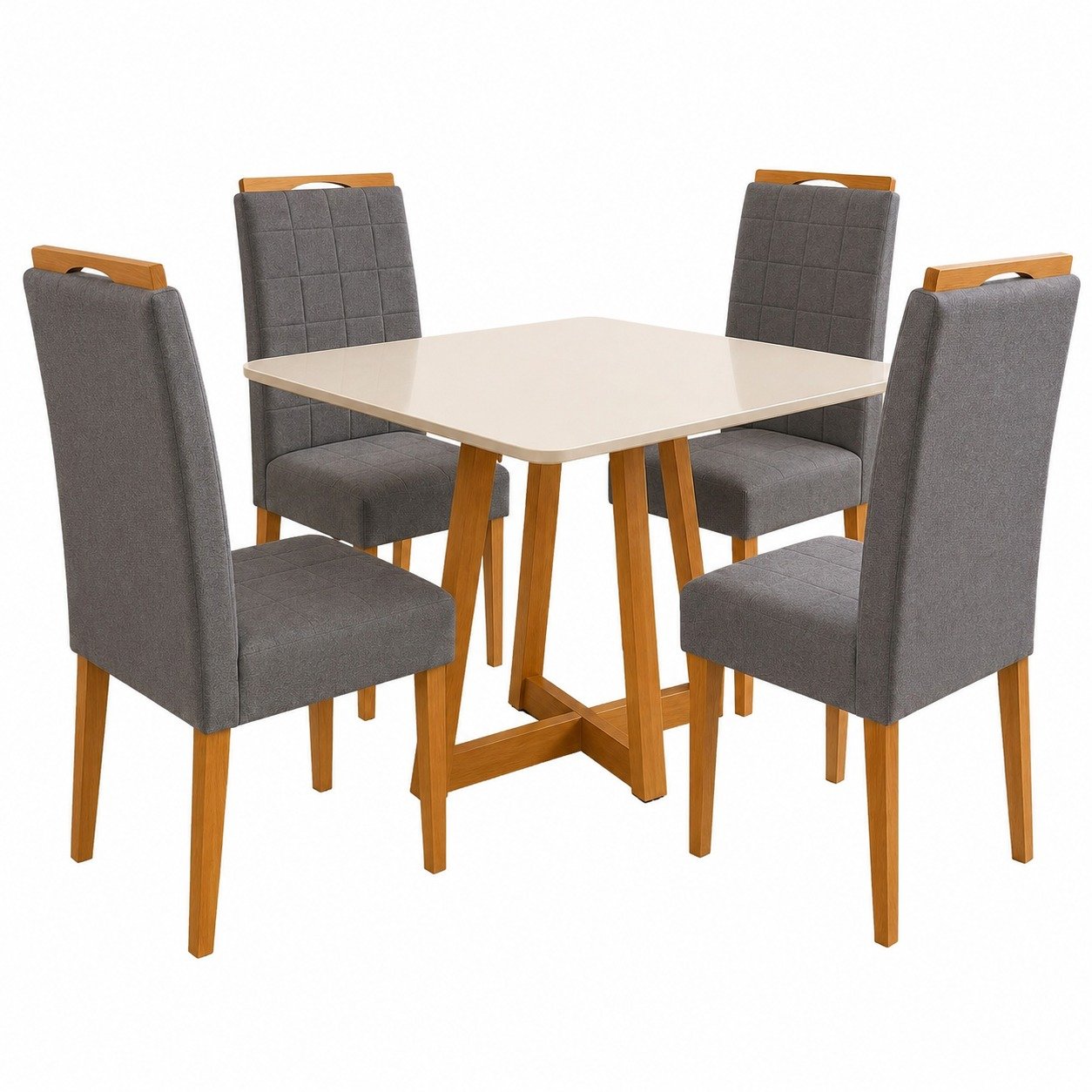 Mesa Maria 90 Imbuia/Off White com 4 Cadeiras Quartzo/Safira Veludo Cinza Grafite – A&A CONCEITO + KM DECOR - Imagem 3