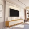 Painel até 75″ Lumi 2,19 m Off White + Rack Liv 2,18 m Cedro/Off White – EDN MÓVEIS