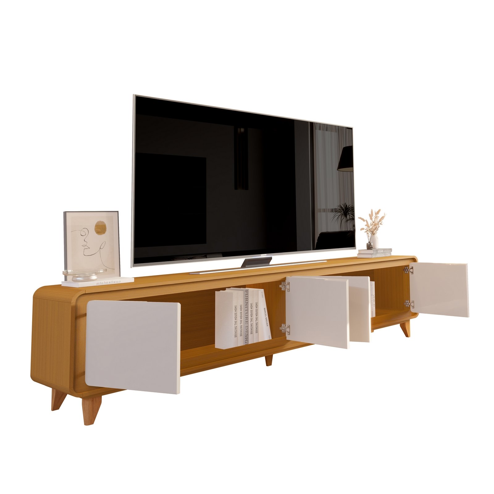 Rack até 75" Liv 2,18 m Cedro/Off White - EDN MÓVEIS - Imagem 5