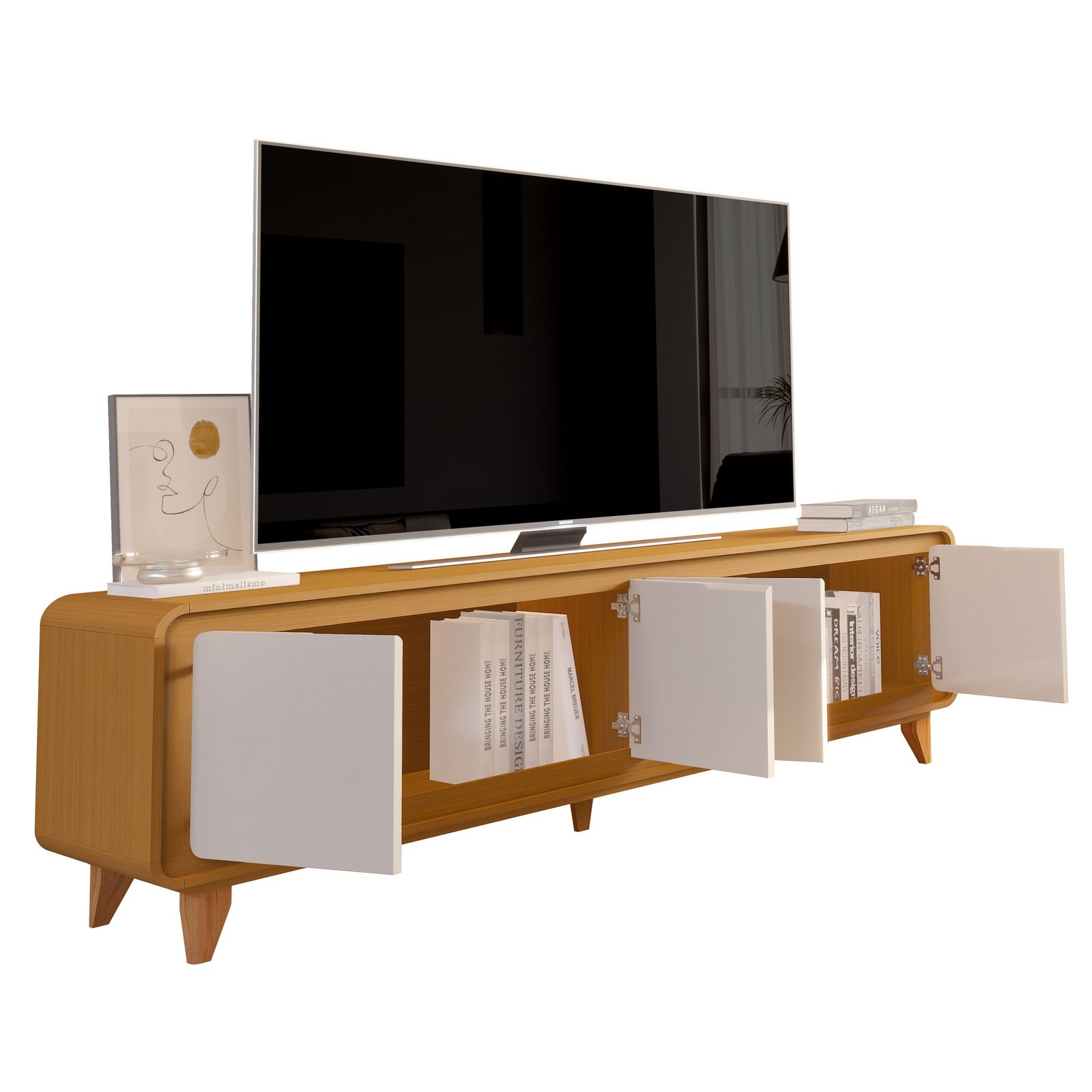 Rack até 75" Liv 1,80 m Cedro/Off White - EDN MÓVEIS - Imagem 5