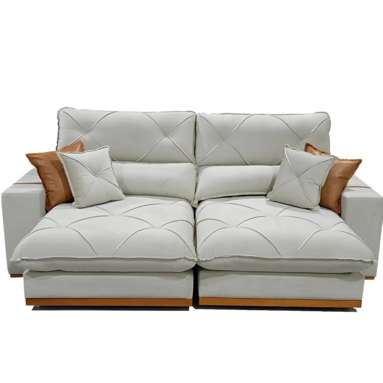 Sofá Retrátil e Reclinável Grambelo/Gran Bello 2,00 m Veludo Bege 01 – D SALA DECOR ESTOFADOS - Imagem 2