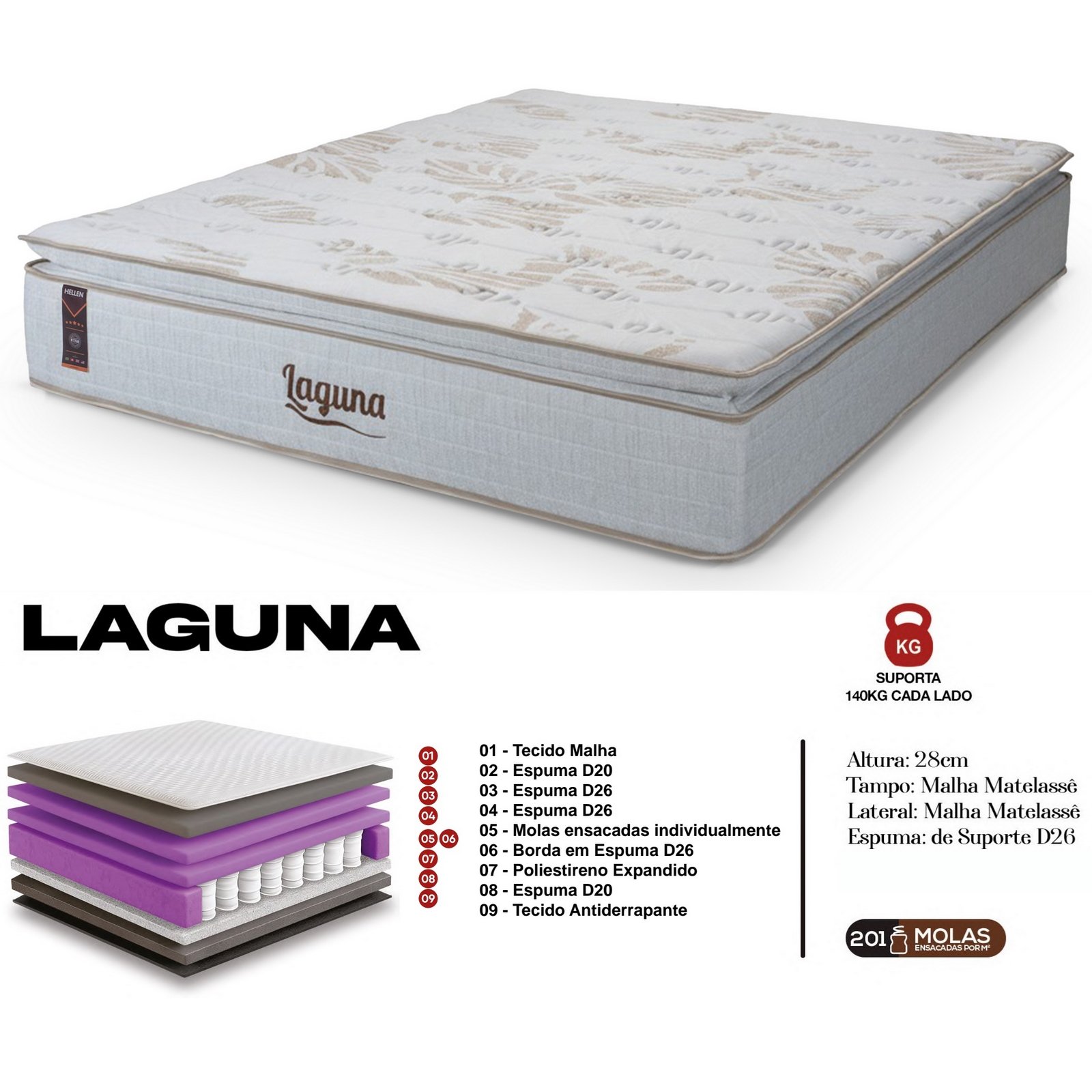 Colchão Queen Laguna Plus 28 cm D26 Molas Ensacadas - KING KONFORT COLCHÕES - Imagem 2