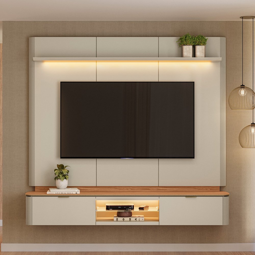 Painel Home até 70" Ferrara Canela/Off White Fosco - LINEA BRASIL - Imagem 4