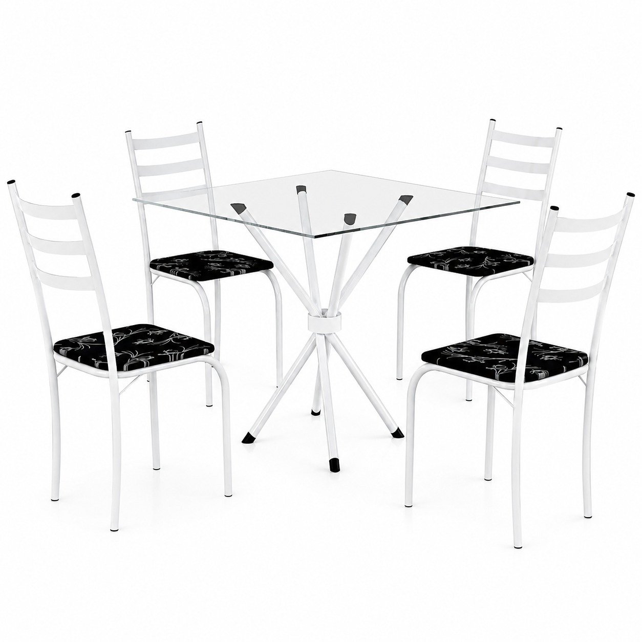 Mesa 4 Cadeiras Marabá (Tampo Vidro Quadrado) Branco/Preto Lírio - TEIXEIRA - Imagem 2