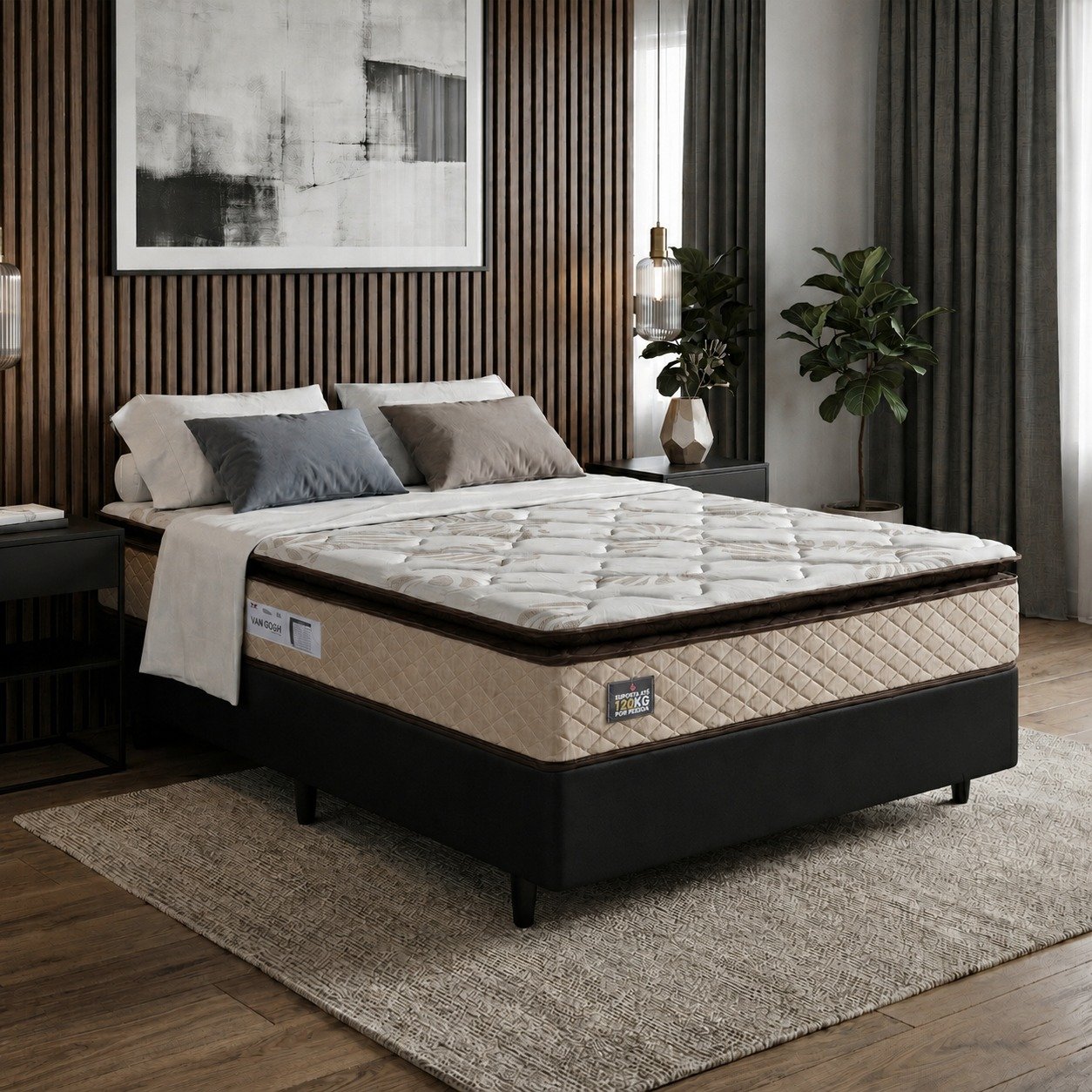 Colchão Casal Van Gogh 29 cm D33 Ortopédico + Base Simples Corino Preto – KING KONFORT COLCHÕES + BIOSTAR