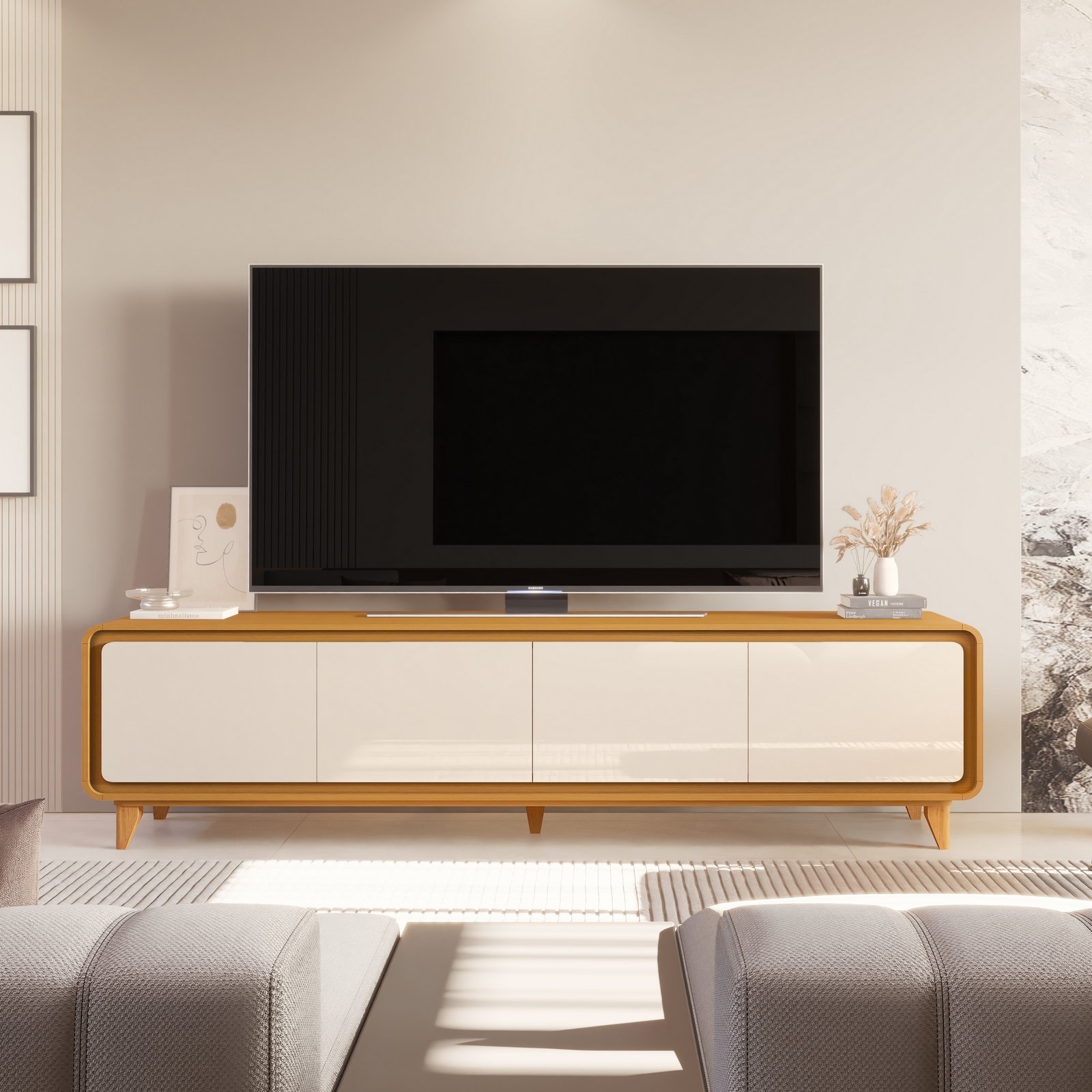 Rack até 75" Liv 2,18 m Cedro/Off White - EDN MÓVEIS - Imagem 3