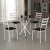 Mesa 4 Cadeiras Marabá (Tampo Vidro Quadrado) Branco/Preto Lírio - TEIXEIRA