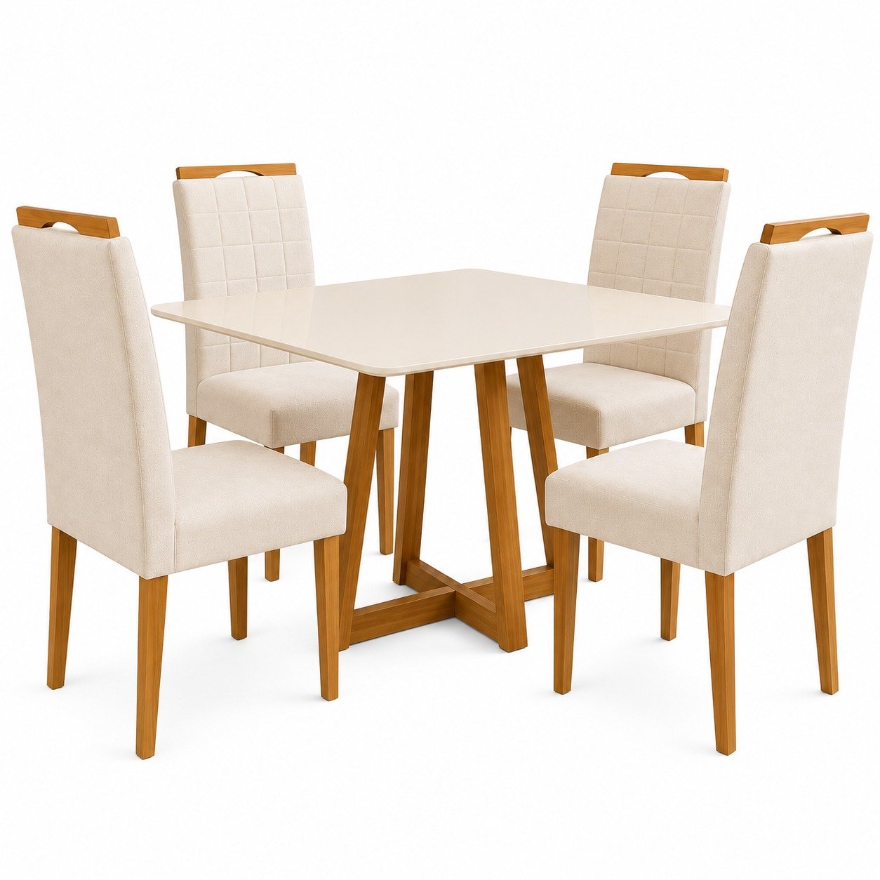 Mesa Maria 120 Imbuia/Off White com 4 Cadeiras Quartzo/Safira Veludo Bege – A&A CONCEITO + KM DECOR - Imagem 3
