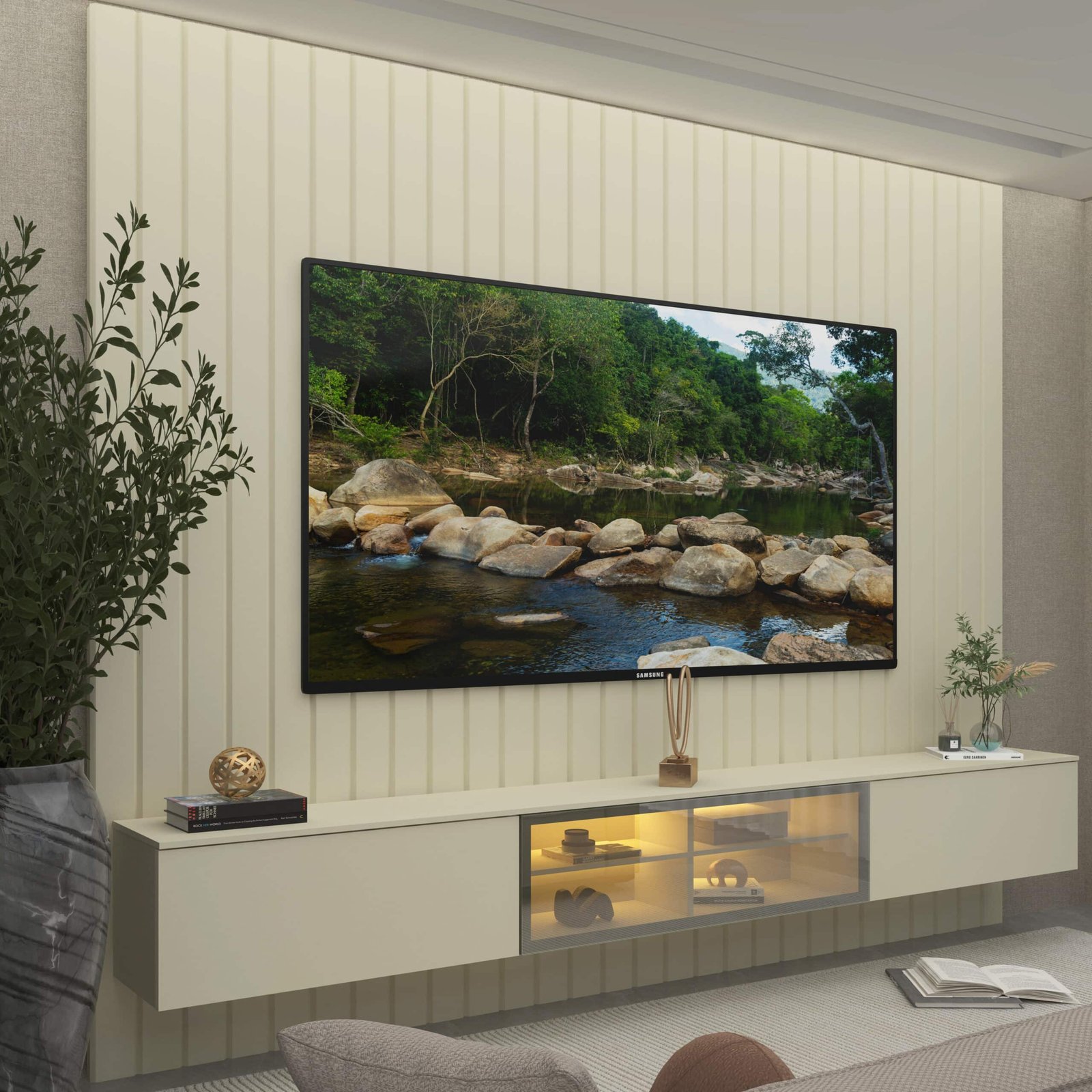 Home Suspenso até 85" Majestade 230 Off White com Nicho Luminare Off White - GELIUS - Imagem 4