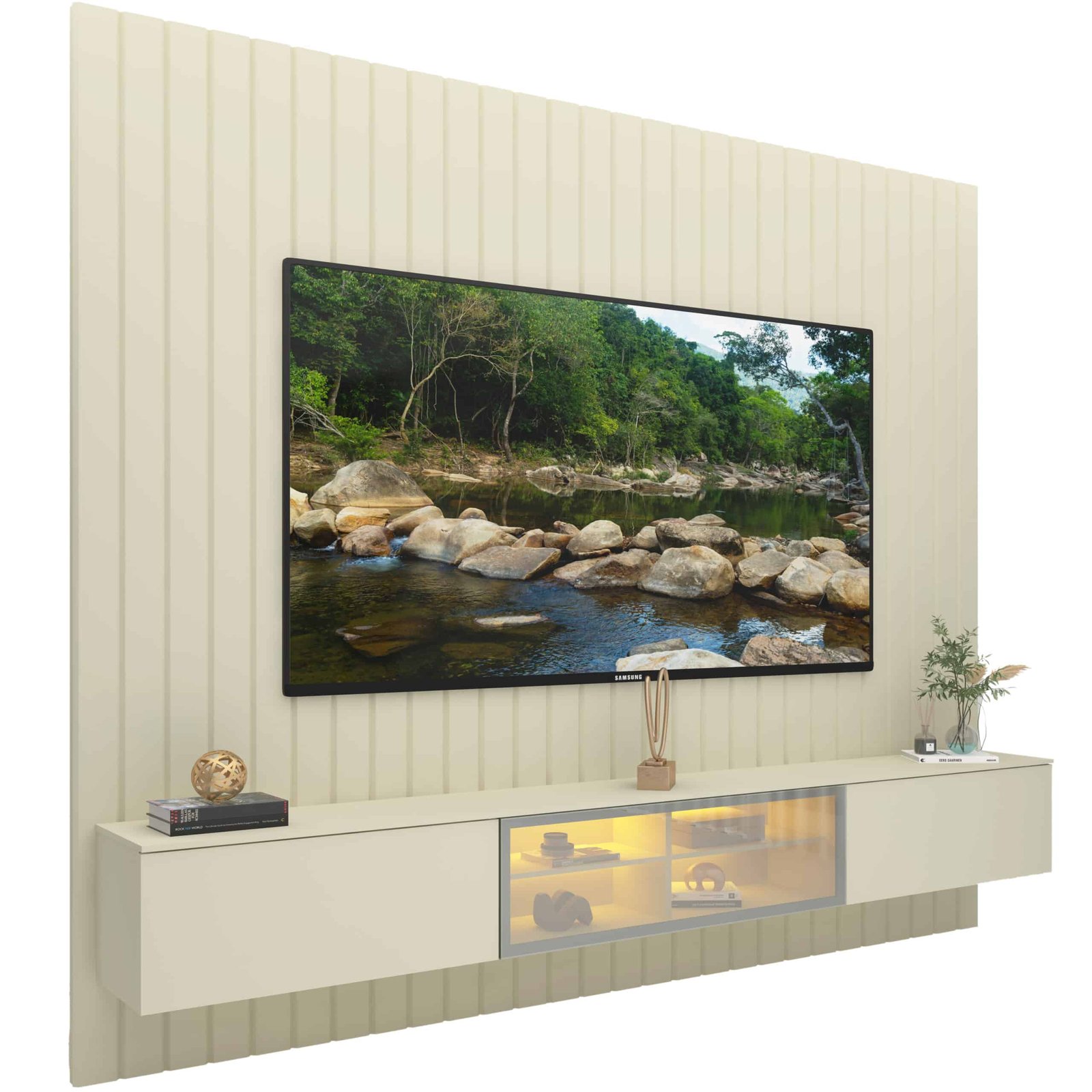 Home Suspenso até 85" Majestade 230 Off White com Nicho Luminare Off White - GELIUS - Imagem 6