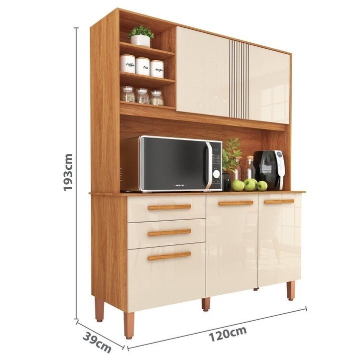 Kit Cozinha Adelle CM740 1,20 m Cinamomo/Off White - FELLICCI - Imagem 3