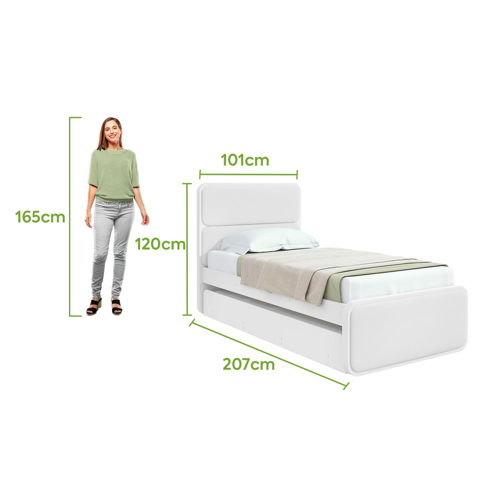 Cama Solteiro Loop com Auxiliar Branco - LOPAS - Imagem 3