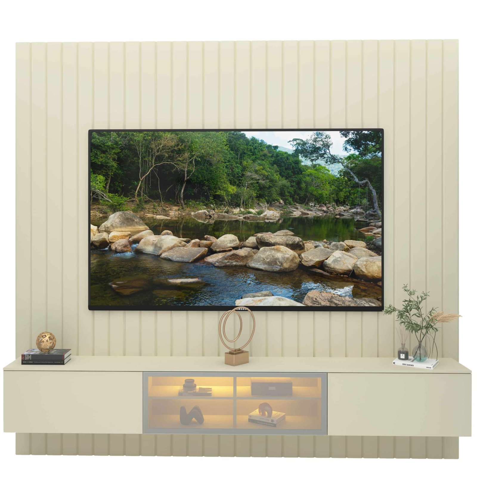 Home Suspenso até 85" Majestade 230 Off White com Nicho Luminare Off White - GELIUS - Imagem 7