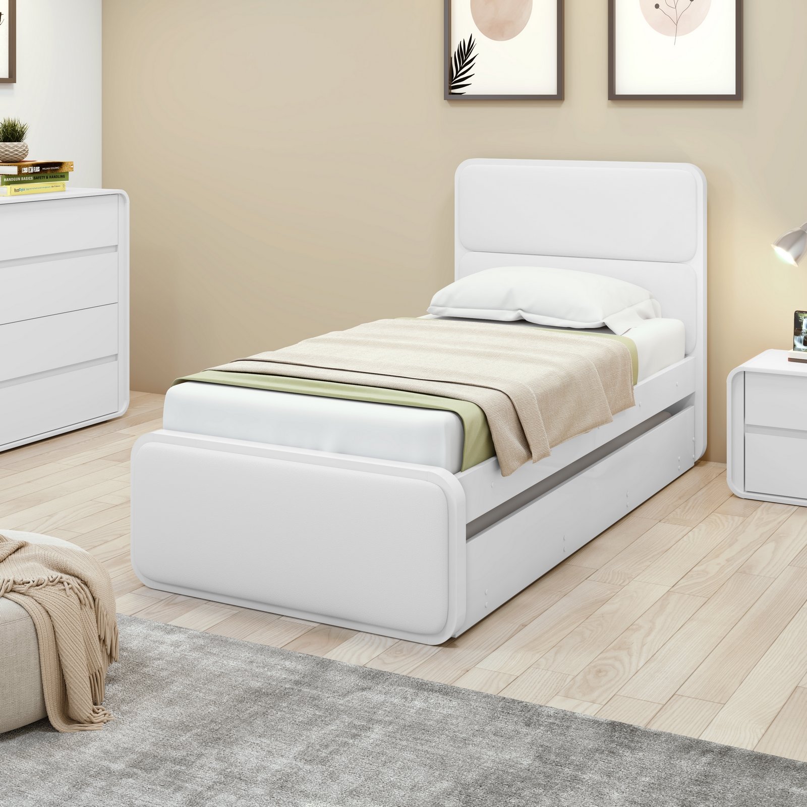 Cama Solteiro Loop com Auxiliar Branco - LOPAS