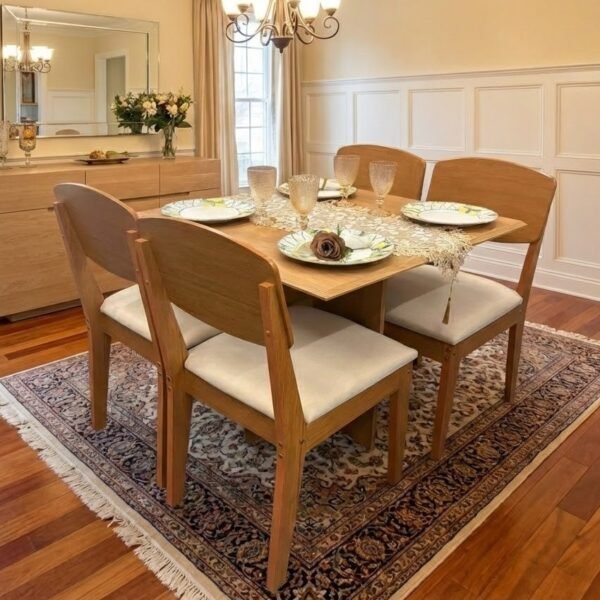 Mesa Pérola 120 Imbuia Mel (Tampo Viena s/vidro) com 4 Cadeiras Havana Veludo Creme – CARVALHO DECOR + RUFATO