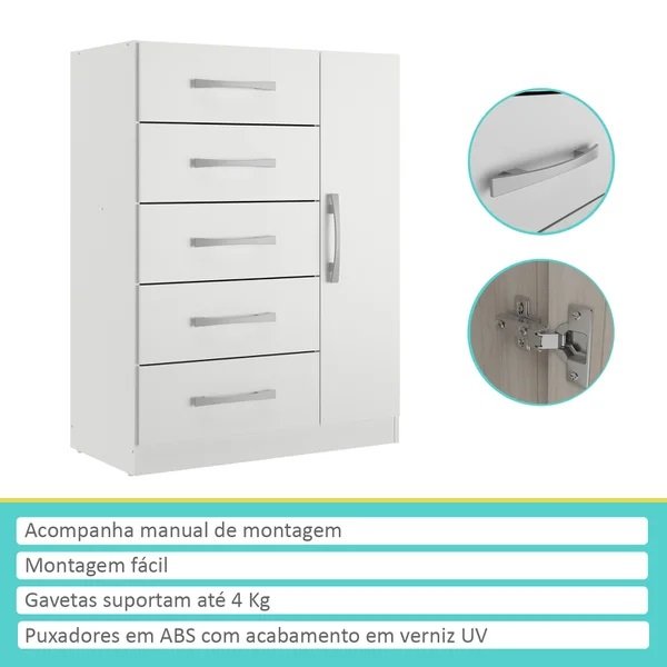 Cômoda 5 Gavetas com Sapateira Corais 11CO1523 Branco – RODIAL MÓVEIS - Imagem 5