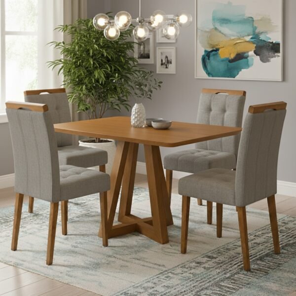 Mesa Alva ME02 120 Canela com 4 Cadeiras Sophia Veludo Cinza Grafite – KAPPESBERG + WM DECOR
