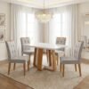 Mesa Sintonia (Tampo Maxi) 120 Amêndoa Clean/Off White com 4 Cadeiras Sophia Veludo Bege – LOPAS + WM DECOR