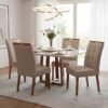 Mesa Pedro 90 Mel/Off White com 4 Cadeiras Sophia Veludo Bege – ART ASSENTOS + WM DECOR