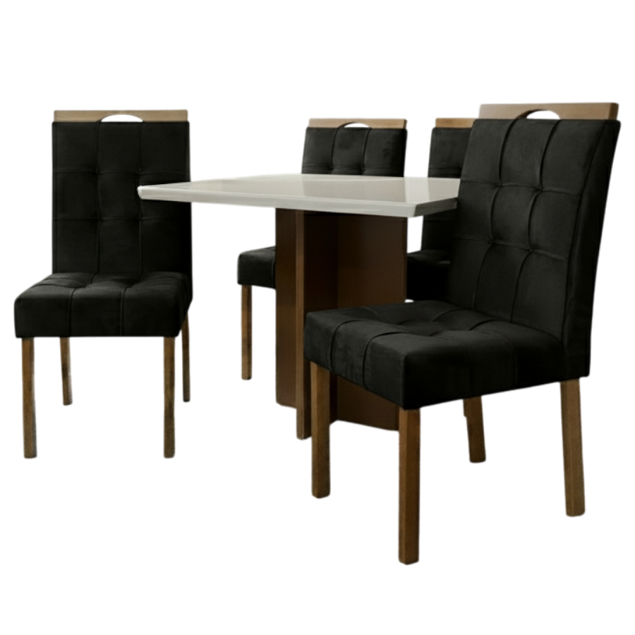 Mesa Salinas 120 Cinamomo/Off White com 4 Cadeiras Sophia Veludo Preto – CEL MÓVEIS + WM DECOR - Imagem 4