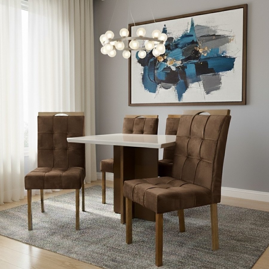 Mesa Salinas 120 Cinamomo/Off White com 4 Cadeiras Sophia Veludo Marrom – CEL MÓVEIS + WM DECOR - Imagem 3
