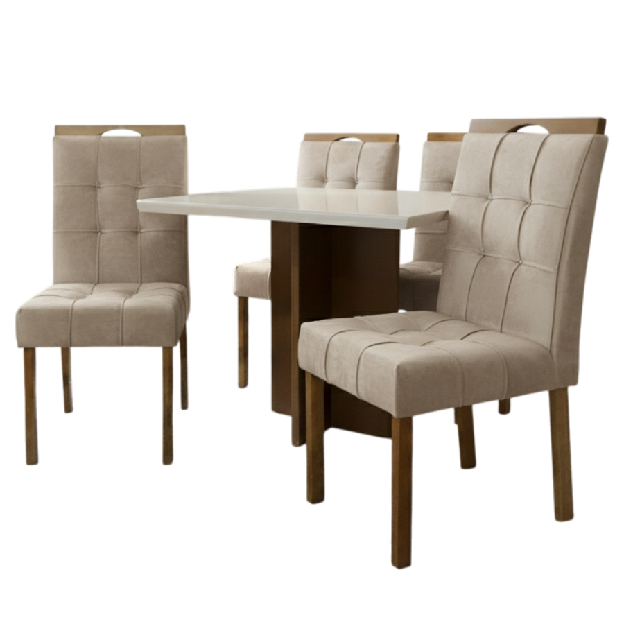 Mesa Salinas 90 (Tampo Dakota c/ vidro) Cinamomo/Off White com 4 Cadeiras Sophia Veludo Bege – CEL MÓVEIS + WM DECOR - Imagem 4