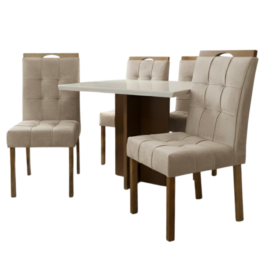 Mesa Salinas 120 Cinamomo/Off White com 4 Cadeiras Sophia Veludo Bege – CEL MÓVEIS + WM DECOR - Imagem 4