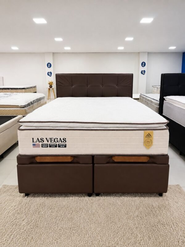 Colchão Queen Las Vegas + Base Box Baú Bipartido Evolux