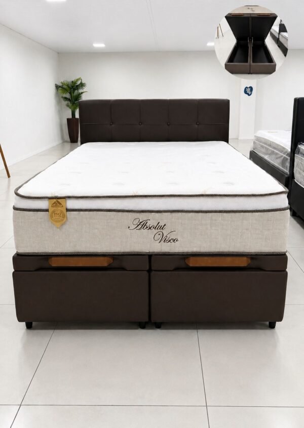 Colchão Queen Absolut Visco + Base Box Baú Bipartido Evolux