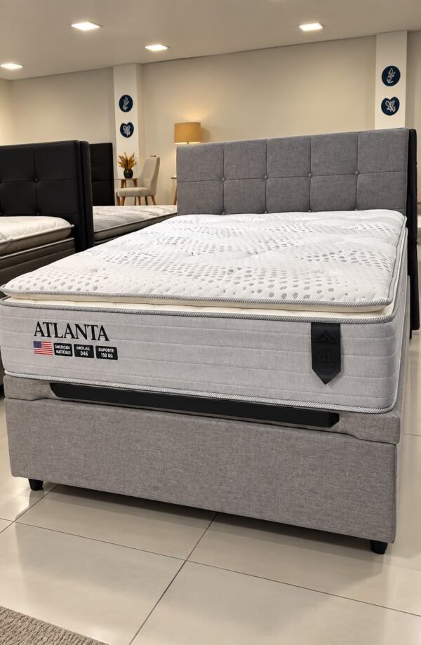 Colchão Casal Atlanta + Base Box Baú Evolux