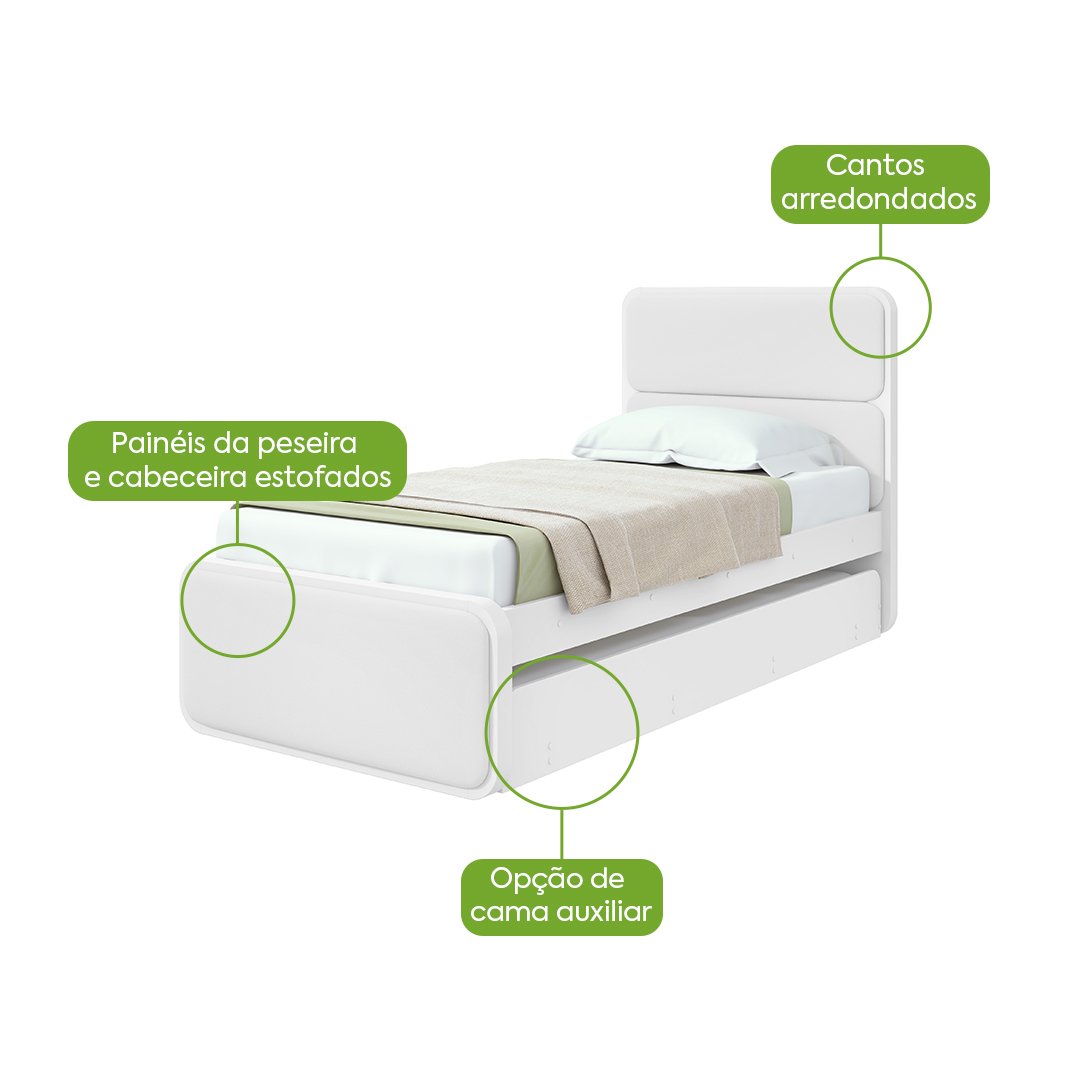 Cama Solteiro Loop com Auxiliar Branco - LOPAS - Imagem 2
