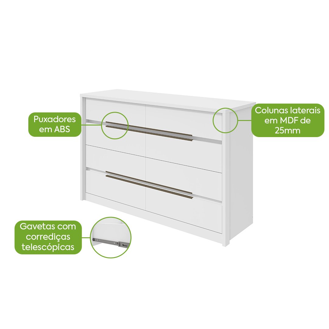 Cômoda 8 Gavetas Urban Branco – LOPAS - Imagem 2