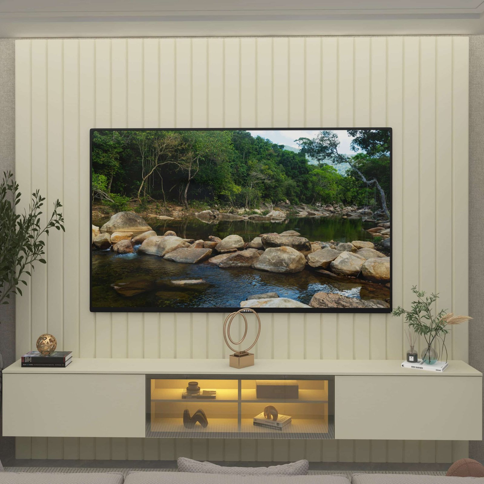 Home Suspenso até 85" Majestade 230 Off White com Nicho Luminare Off White - GELIUS - Imagem 3