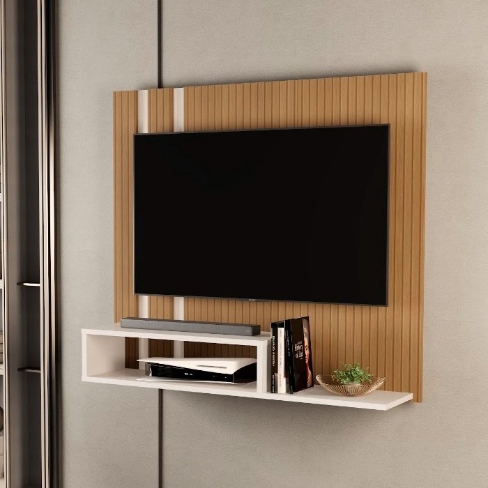 Painel até 32" Pompéia Ripado/Off White - SAL MOVELARIA