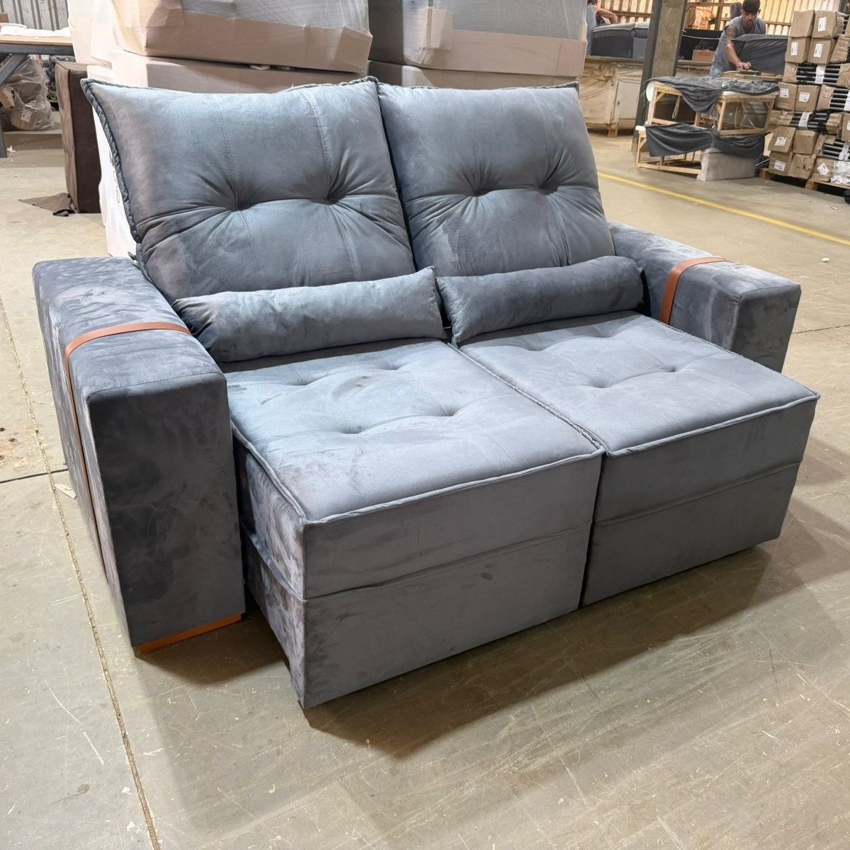 Sofá Retrátil e Reclinável Júnior 2,00 m Veludo Cinza Grafite 08 - IMPERIAL DECOR - Imagem 3