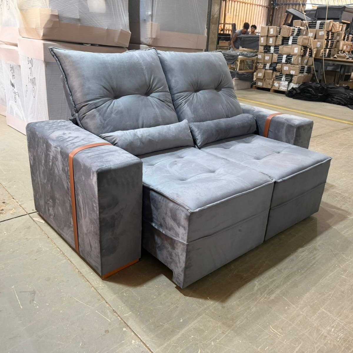 Sofá Retrátil e Reclinável Júnior 2,00 m Veludo Cinza Grafite 08 - IMPERIAL DECOR - Imagem 2
