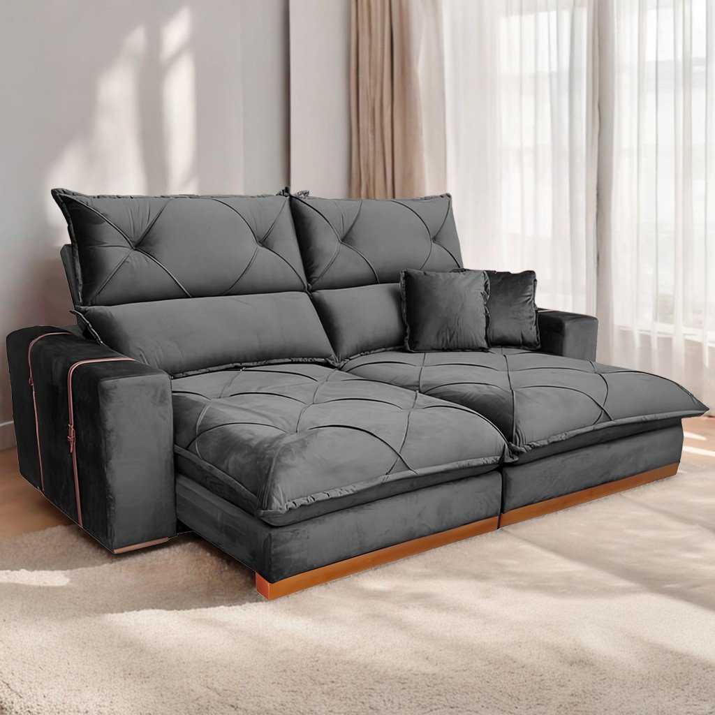 Sofá Retrátil e Reclinável Gran Bello Light 2,30 m Veludo Cinza - QUINE ESTOFADOS - Imagem 3
