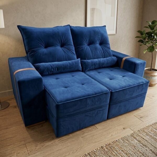 Sofá Retrátil e Reclinável Júnior 2,00 m Veludo Azul 07 - IMPERIAL DECOR