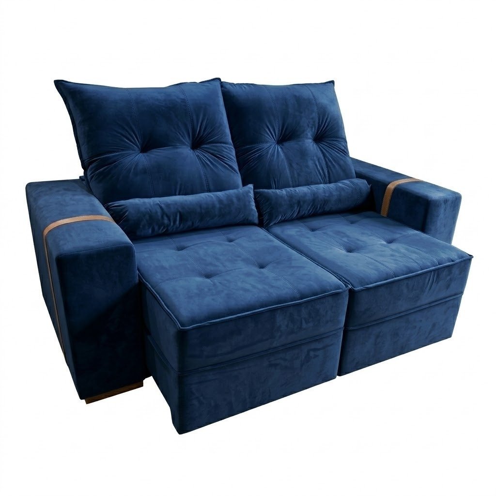 Sofá Retrátil e Reclinável Júnior 2,00 m Veludo Azul 07 - IMPERIAL DECOR - Imagem 2