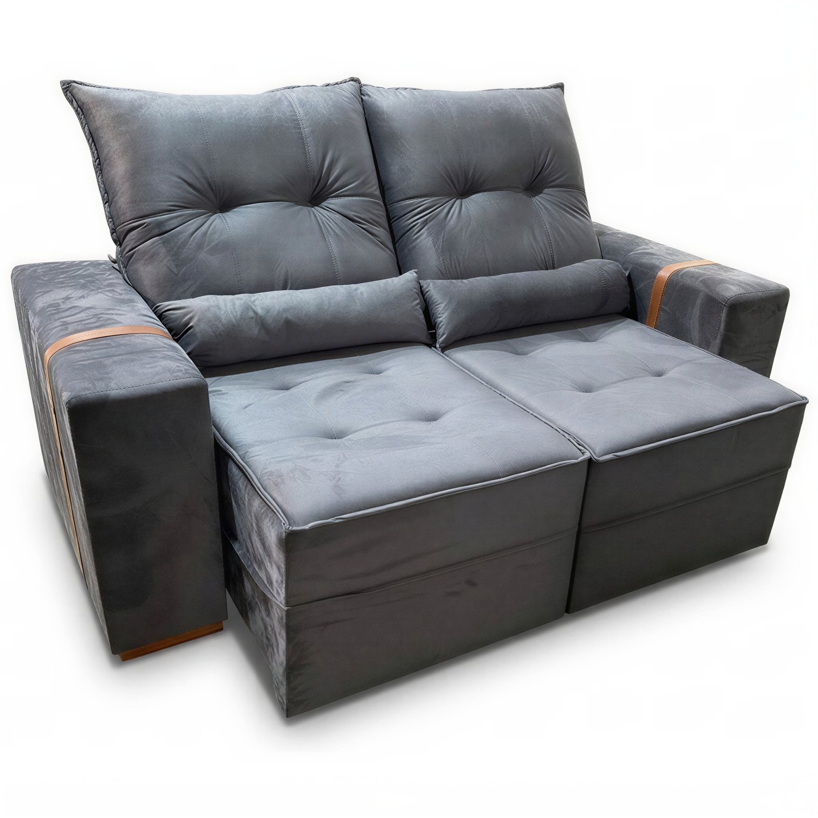 Sofá Retrátil e Reclinável Júnior 2,00 m Veludo Cinza Grafite 08 - IMPERIAL DECOR - Imagem 5